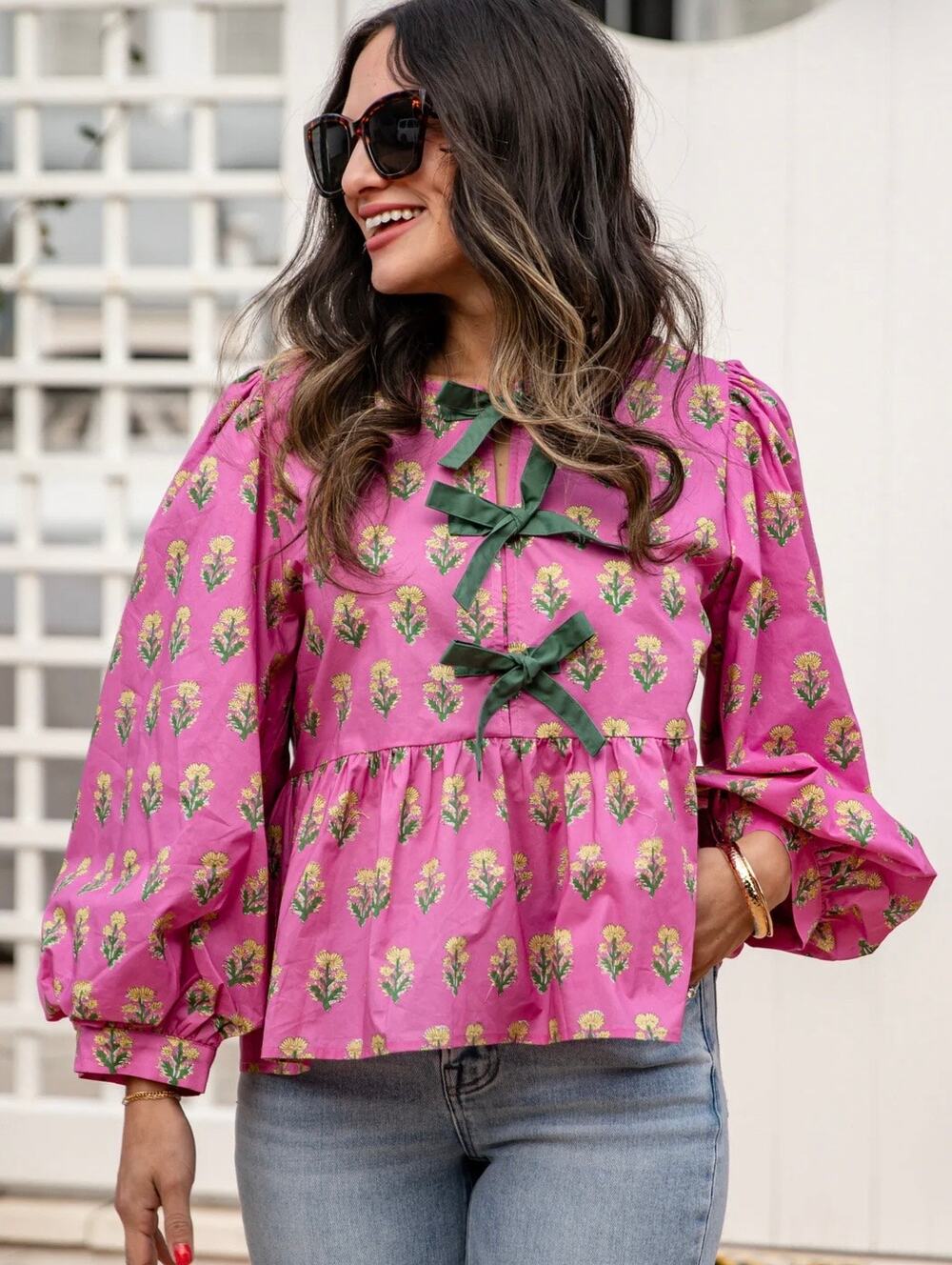 HUDSON GRAY Rosewood Charm Floral Bow Front Blouse Women’s XL
